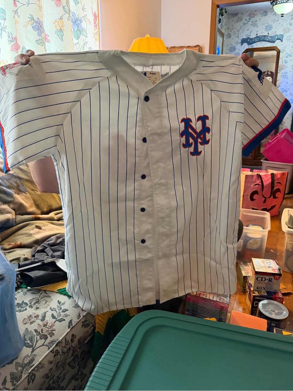 New York Mets White Pinstripe Button-Front Men’s Baseball Jersey - Picture 2 of 7